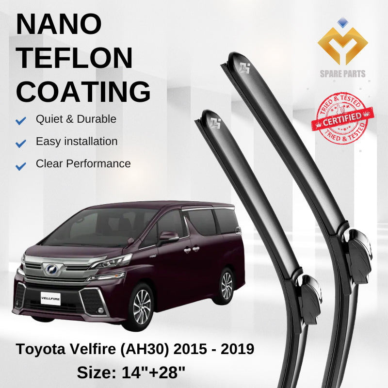 Toyota Alphard Velfire Multifit Premium Quality Japan Tech Car Wiper 1set 14"+28" Type 01/12 Clip Free Microfibre Cloth