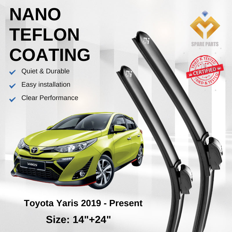 Toyota Yaris 2006-Present Premium Japan Tech Car Wiper Accessories 14”+24” Universal Hook–Includes Free Microfibre Cloth