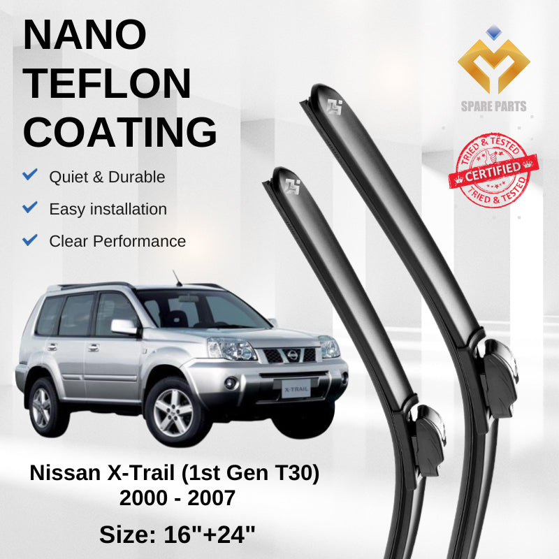 Nissan X Trial 1st 2nd Gen Premium Quality Japan Tech Car Wiper 1set 16"+24" U Hook Free Microfibre Cloth