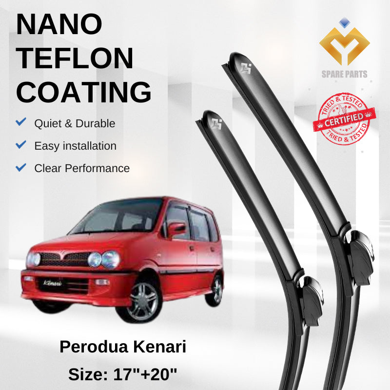 Perodua Myvi, Kenari Premium Quality Nano Car Wiper Accessories 17"+20" Universal Hook-Include Free Microfibre Cloth
