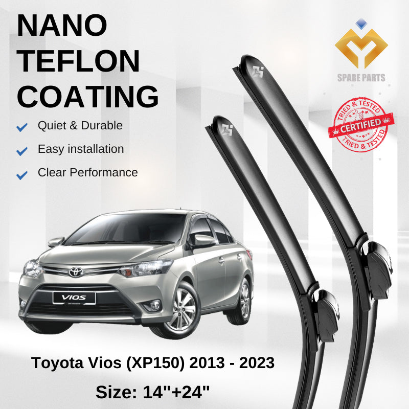 Toyota Vios 2007-Present Premium Japan Tech Car Wiper Accessories 14”+24” Universal Hook–Includes Free Microfibre Cloth!