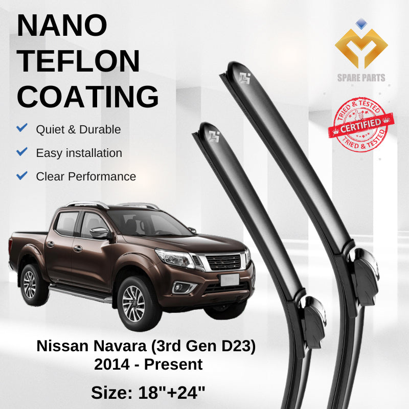 Nissan Navara 3rd Gen D23 2014 Premium Quality Japan Tech Car Wiper 1set 18"+24" U Hook Free Microfibre Cloth