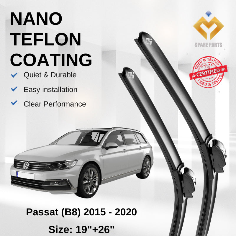 Volkswagen Passat B8 (2015-2020) Premium Japan Tech Car Wiper 19”+26” Type 04 Clip, Free Microfibre Cleaning Cloth