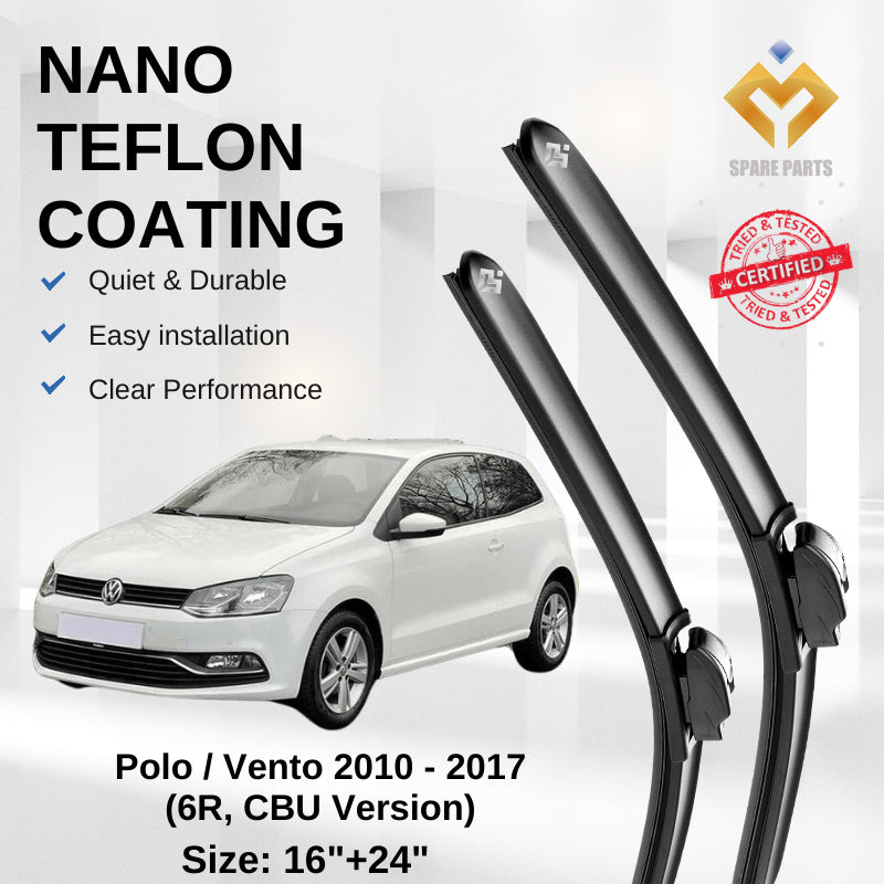 Volkswagen Polo/Vento (2010-2017) Premium Japan Tech Car Wiper 16”+24” Type 04 Clip, Free Microfibre Cleaning Cloth
