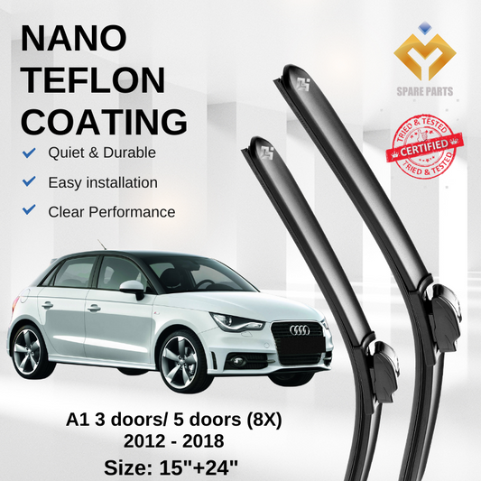 Audi A1 3/5doors 8X (2012 - 2018) Premium Japan Tech Car Wiper 15"+24" Type 04 Clip, Free Microfibre Cleaning Cloth