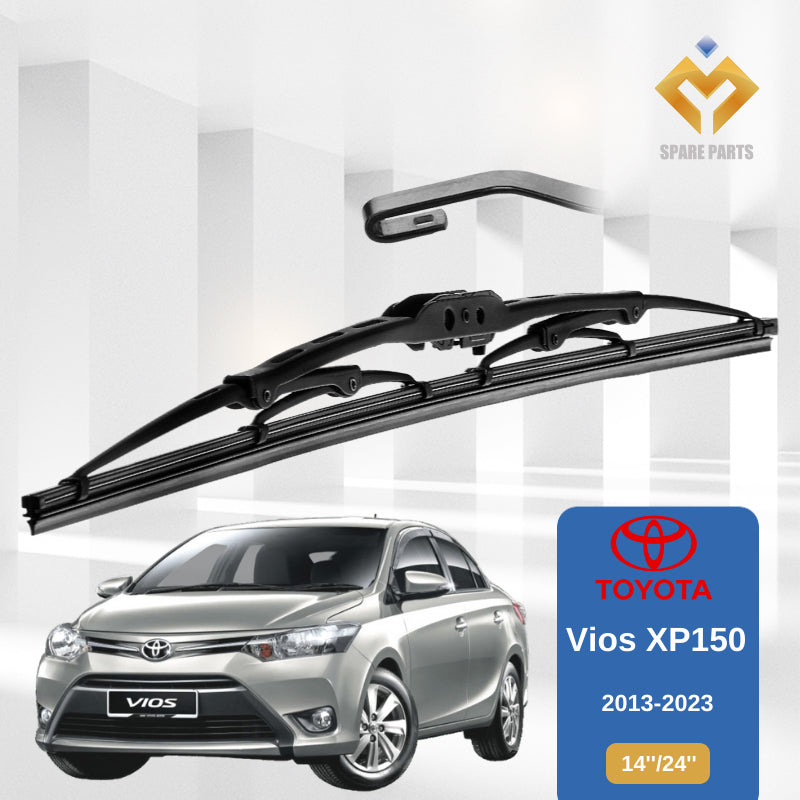 Toyota Vios 2007 2013 2023 1set 14"+24"GradeA Premium Rubber Car Wiper Metal U Hook