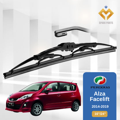 Perodua Alza 2009 2014 2018 2022FL 1set 16"+24" GradeA U Hook Premium Rubber Metal Car Wiper