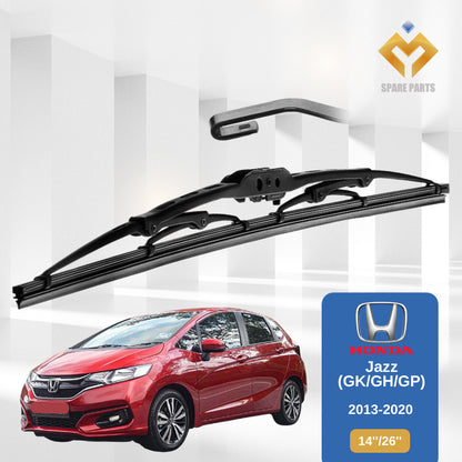 Honda Jazz 2007 2013 Stream 1set 14"+26"GradeA Premium Rubber Car Metal Wiper U Hook