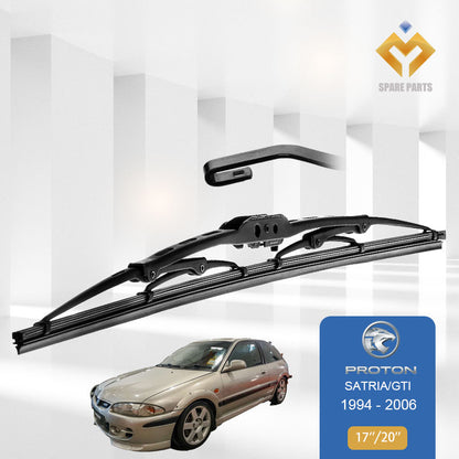 Wira/Satria/Arena/Putra 1set 17"+20"Grade A Premium Rubber Wiper U Hook