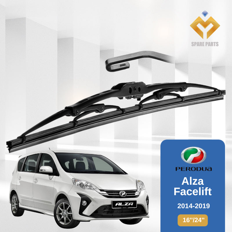 Perodua Alza 2009 2014 2018 2022FL 1set 16"+24" GradeA U Hook Premium Rubber Metal Car Wiper