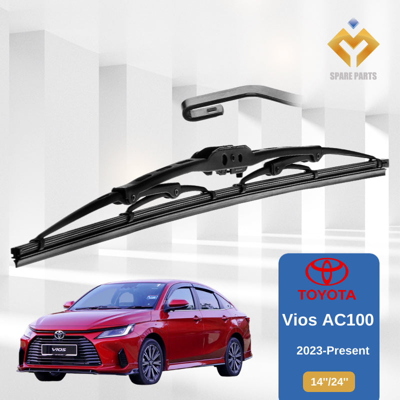 Toyota Vios 2007 2013 2023 1set 14"+24"GradeA Premium Rubber Car Wiper Metal U Hook