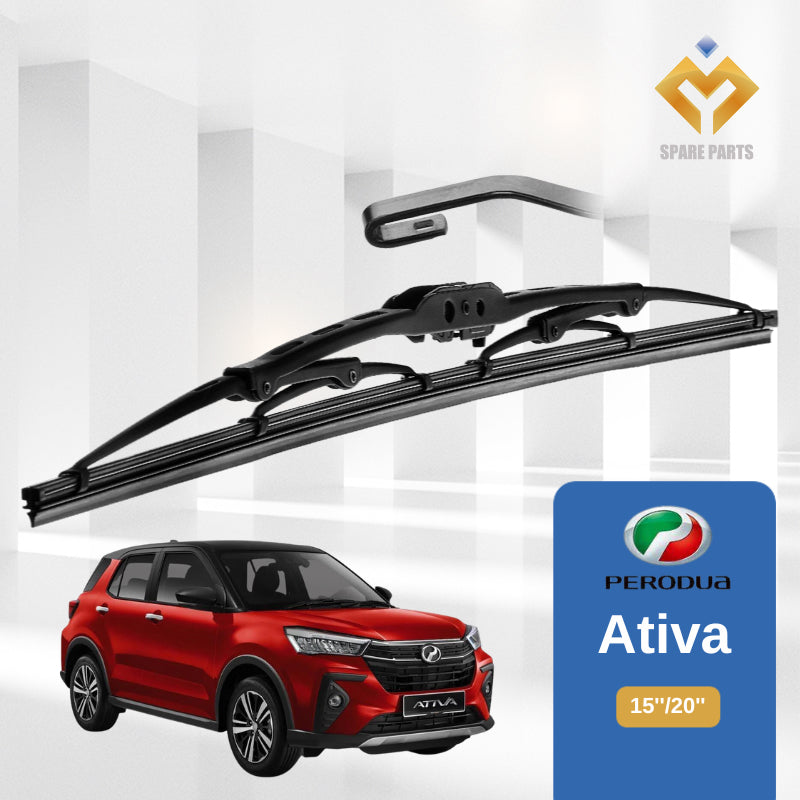Perodua Ativa 1 set 15"+20"Grade A Premium Rubber Japan Tech U Hook Metal Car Wiper