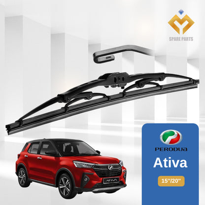 Perodua Ativa 1 set 15"+20"Grade A Premium Rubber Japan Tech U Hook Metal Car Wiper