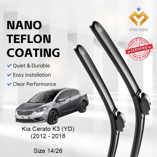 Kia Cerato K3 2nd Gen YD 2012 Premium Quality Japan Tech Car Wiper Accessories 14"+26" U Hook Free Microfibre Cloth