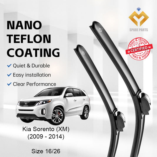 Kia Sorento 2nd Gen XM 2009 Premium Quality Japan Tech Car Wiper 1set 16"+26" U Hook Free Microfibre Cloth