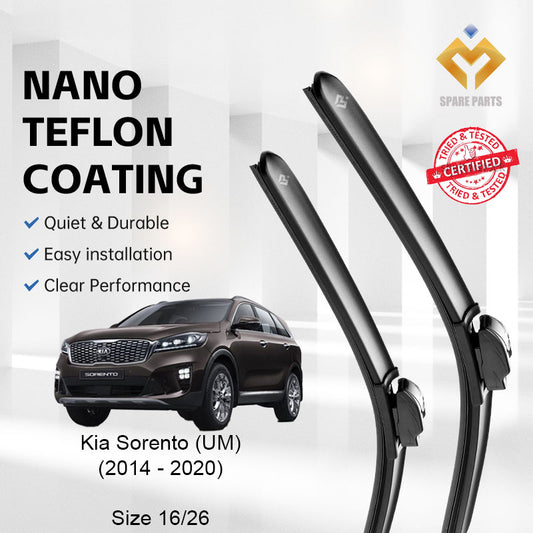 Kia Sorento 3rd Gen UM 2014 Premium Quality Japan Tech Car Wiper 1set 16"+26" U Hook Free Microfibre Cloth