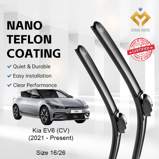 Kia EV6 CV 2021 Premium Quality Japan Tech Car Wiper Accessories 16"+26" Universal Hook-Includes Free Microfibre Cloth!