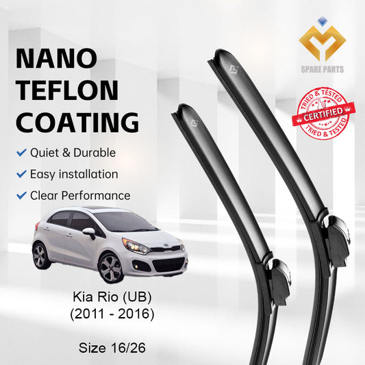 Kia Rio 3rd Gen UB 2011 Premium Quality Japan Tech Car Wiper Accessories 16"+26" Universal Hook Free Microfibre Cloth