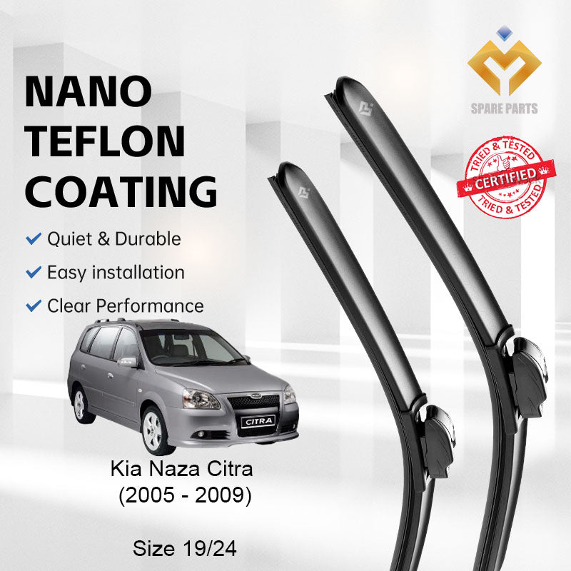 Kia Naza Citra 2005 Premium Quality Japan Tech Car Wiper Accessories 19"+24" Universal Hook-Free Microfibre Cloth!