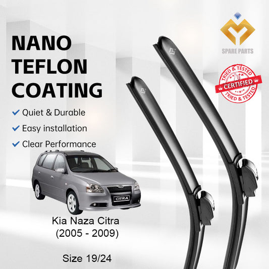 Kia Naza Citra 2005 Premium Quality Japan Tech Car Wiper Accessories 19"+24" Universal Hook-Free Microfibre Cloth!