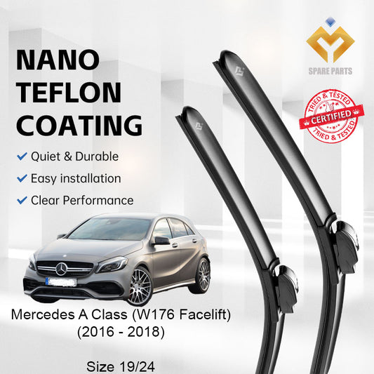 Mercedes A Class W176 FACELIFT 2016 Premium Quality Japan Tech Car Wiper 1set 19"+24" Type 11 Clip Free Microfibre Cloth