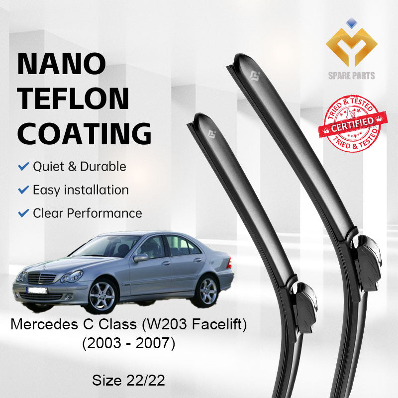 Mercedes C Class W203 Facelift 2003 Premium Quality Japan Tech Car Wiper 1set 22"+22" Type 09 Clip Free Microfibre Cloth