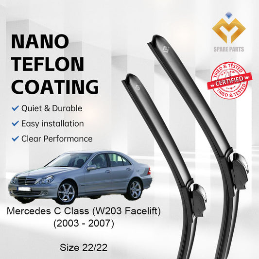 Mercedes C Class W203 Facelift 2003 Premium Quality Japan Tech Car Wiper 1set 22"+22" Type 09 Clip Free Microfibre Cloth