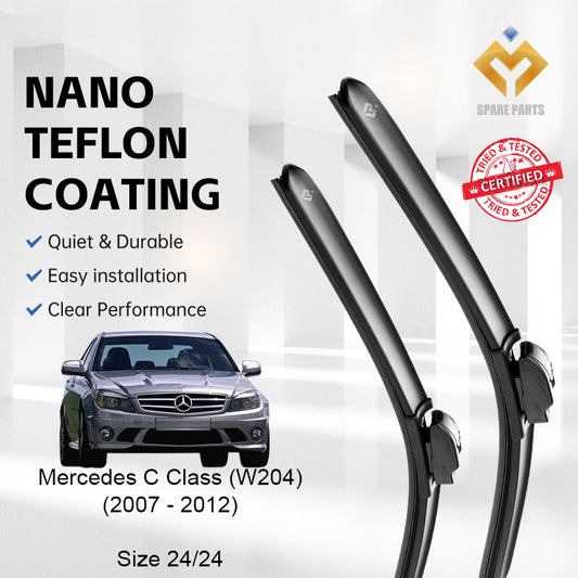 Mercedes C Class W204 2007 Premium Quality Japan Tech Car Wiper 1set 24"+24" Type 03 & 01 Clip Free Microfibre Cloth
