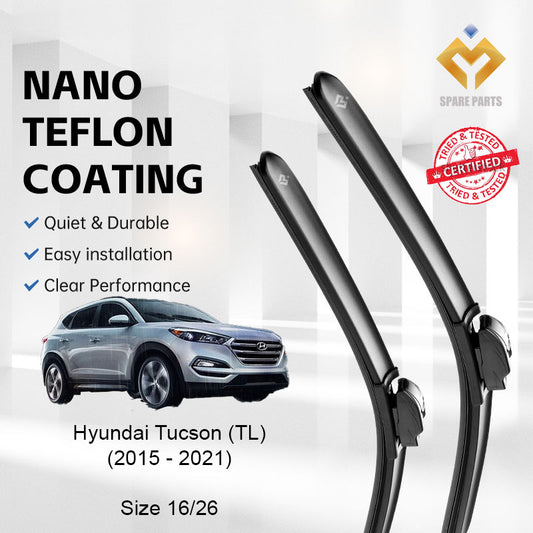Hyundai Tucson 3rd Gen TL 2015-2021 Premium Quality Japan Tech Car Wiper Accessories 16"+26" U Hook-Includes Free Gift