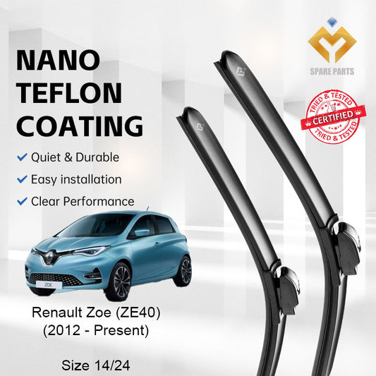 Renault Zoe ZE40 2012-Present Premium Quality Japan Tech Car Wiper 1set 14"+24" Type 01 Clip-Include Free Gift!