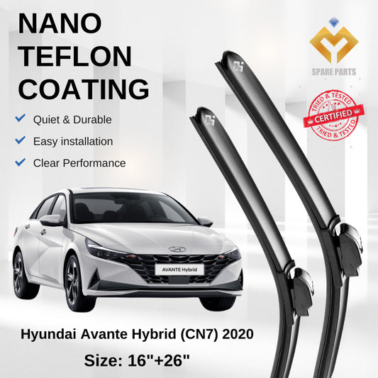 Hyundai Avante Hybrid (CN7) 2020 Premium Quality Japan Tech Car Wiper Accessories 16"+26" U Hook Free Microfibre Cloth