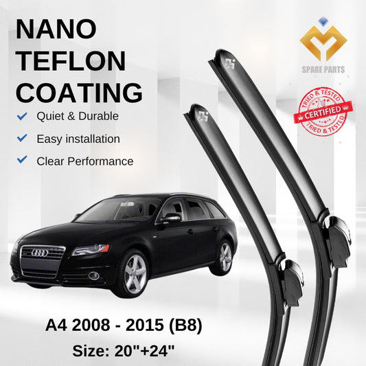 Audi A4 B8 (2008-2015) Premium Japan Tech Car Wiper 20”+24” Type 04 Clip, Free Microfibre Cleaning Cloth