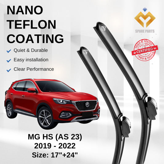 MG HS AS 23 (2019-2022) Premium Japan Tech Car Wiper 17”+24” Type 01 & 04 Clip, Free Microfibre Cleaning Cloth