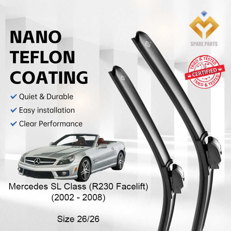 Mercedes SL Class R230/Facelift Premium Quality Japan Tech Car Wiper 1set 26"+26" Type 03 Clip-Includes Free Gift