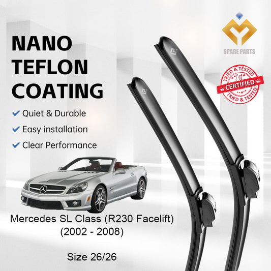 Mercedes SL Class R230/Facelift Premium Quality Japan Tech Car Wiper 1set 26"+26" Type 03 Clip-Includes Free Gift