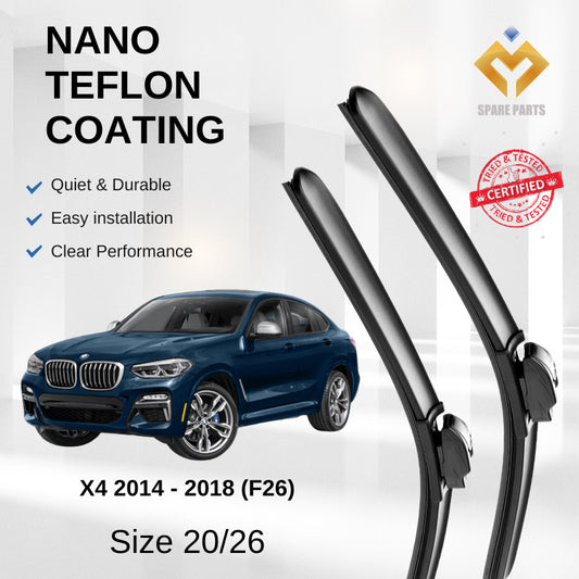 BMW X4 2014-2018 F26 Premium Quality Japan Tech Car Wiper 1set 20"+26" Type 03 Clip-Includes Free Microfibre Cloth!