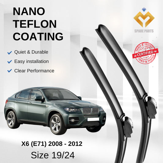 BMW X6 E71 2008-2012 Premium Quality Japan Tech Car Wiper 1set 19"+24" Type 03 Clip-Includes Free Microfibre Cloth!