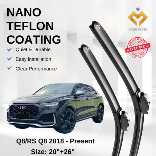 Audi Q8/RS Q8 (2018-Present) Premium Japan Tech Car Wiper 20”+26” Type 04 Clip, Free Microfibre Cleaning Cloth