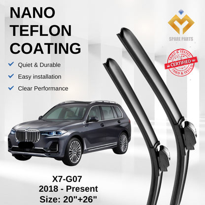 BMW X7 G07 2018-Present Premium Quality Japan Tech Car Wiper 1set 20"+26" Type 01 Clip-Includes Free Microfibre Cloth!