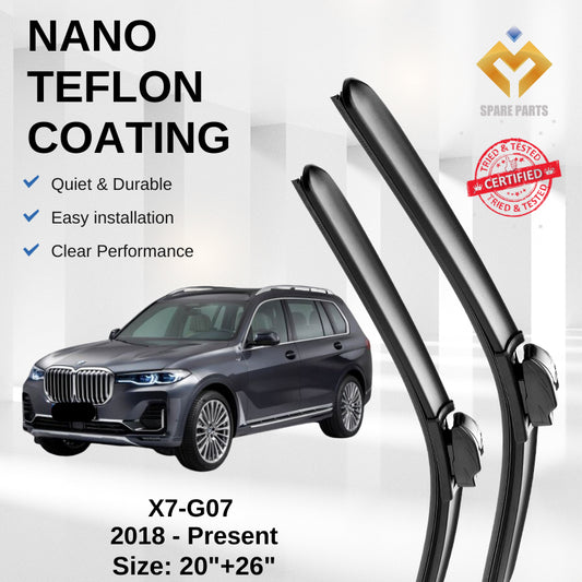BMW X7 G07 2018-Present Premium Quality Japan Tech Car Wiper 1set 20"+26" Type 01 Clip-Includes Free Microfibre Cloth!