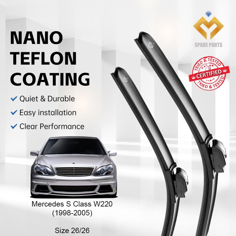 Mercedes S Class W220 1998-2005 Premium Quality Japan Tech Car Wiper 1set 26"+26" Type 03 Clip-Includes Free Gift