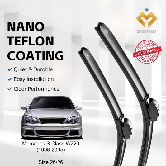 Mercedes S Class W220 1998-2005 Premium Quality Japan Tech Car Wiper 1set 26"+26" Type 03 Clip-Includes Free Gift