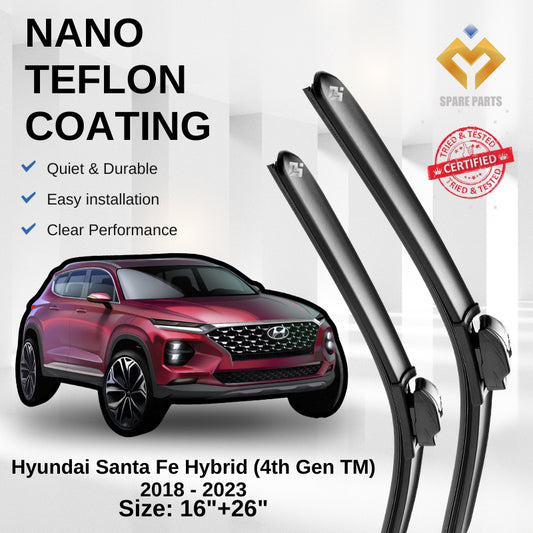 Hyundai Santa Fe Hybrid (4th Gen TM) 2018-2023 Premium Quality Japan Tech Car Wiper 1set 16"+26" U Hook With Free Gift!