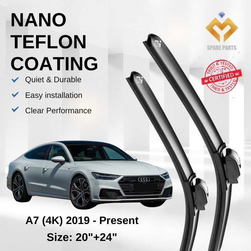 Audi A7 4K (2019-Present) Premium Japan Tech Car Wiper 20”+24” Type 04 Clip, Free Microfibre Cleaning Cloth