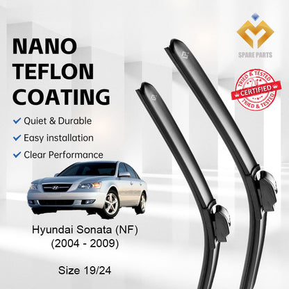 Hyundai Sonata 5th Gen NF 2004-2009 Premium Quality Japan Tech Car Wiper Accessories 19"+24" U Hook-Includes Free Gift