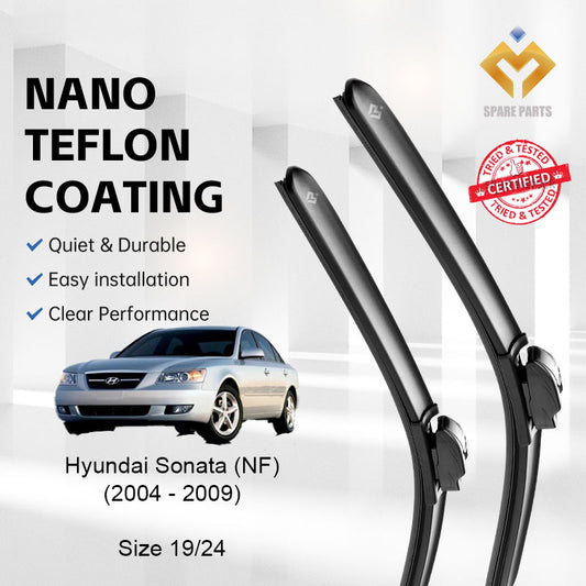 Hyundai Sonata 5th Gen NF 2004-2009 Premium Quality Japan Tech Car Wiper Accessories 19"+24" U Hook-Includes Free Gift