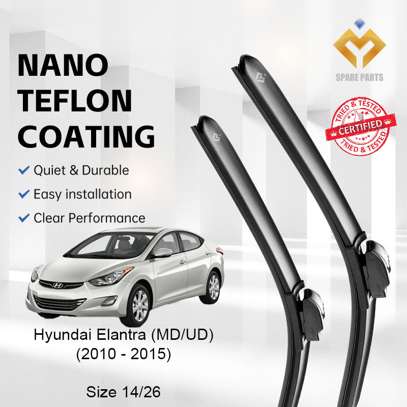 Hyundai Elantra 5th Gen MD/UD 2010-2015 Premium Quality Japan Tech Car Wiper 1set 14"+26" U Hook-Free Microfibre Cloth