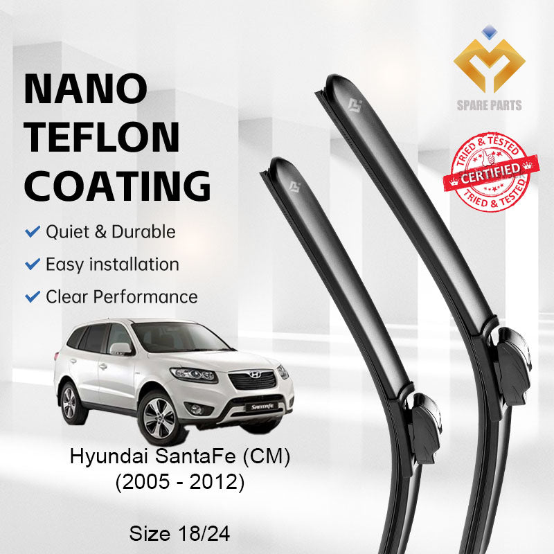 Hyundai Santa Fe 2nd Gen CM 2005-2012 Premium Quality Japan Tech Car Wiper 1set 18"+24" U Hook