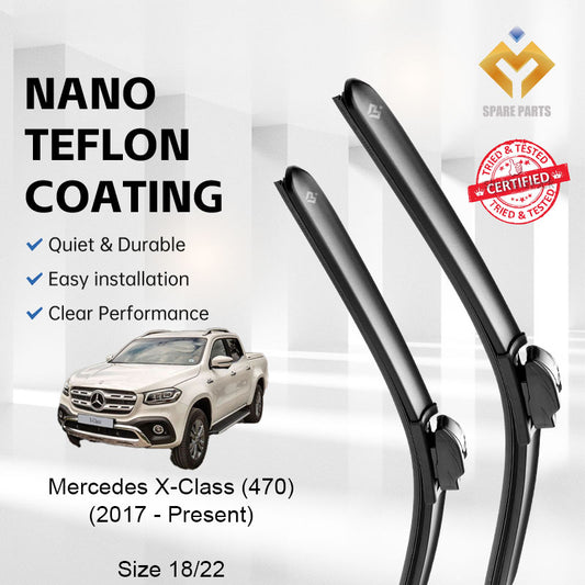 Mercedes X Class 470 2017-Present Premium Quality Japan Tech Car Wiper Set 18"+22" U Hook-Includes Free Microfibre Cloth