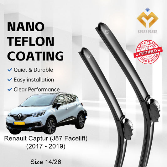 Renault Captur J87 Facelift 2017-2019 Premium Quality Japan Tech Car Wiper 1set 14"+26" Type 15 Clip-Include Free Gift!
